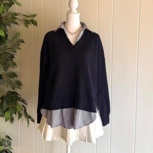 C by Bloomingdale's Cashmere Striped V-Neck Sweater Women's Size XXL